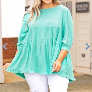 XL Chic Soul Concert Date Night Top Bright Mint Emerald Tunic Blouse